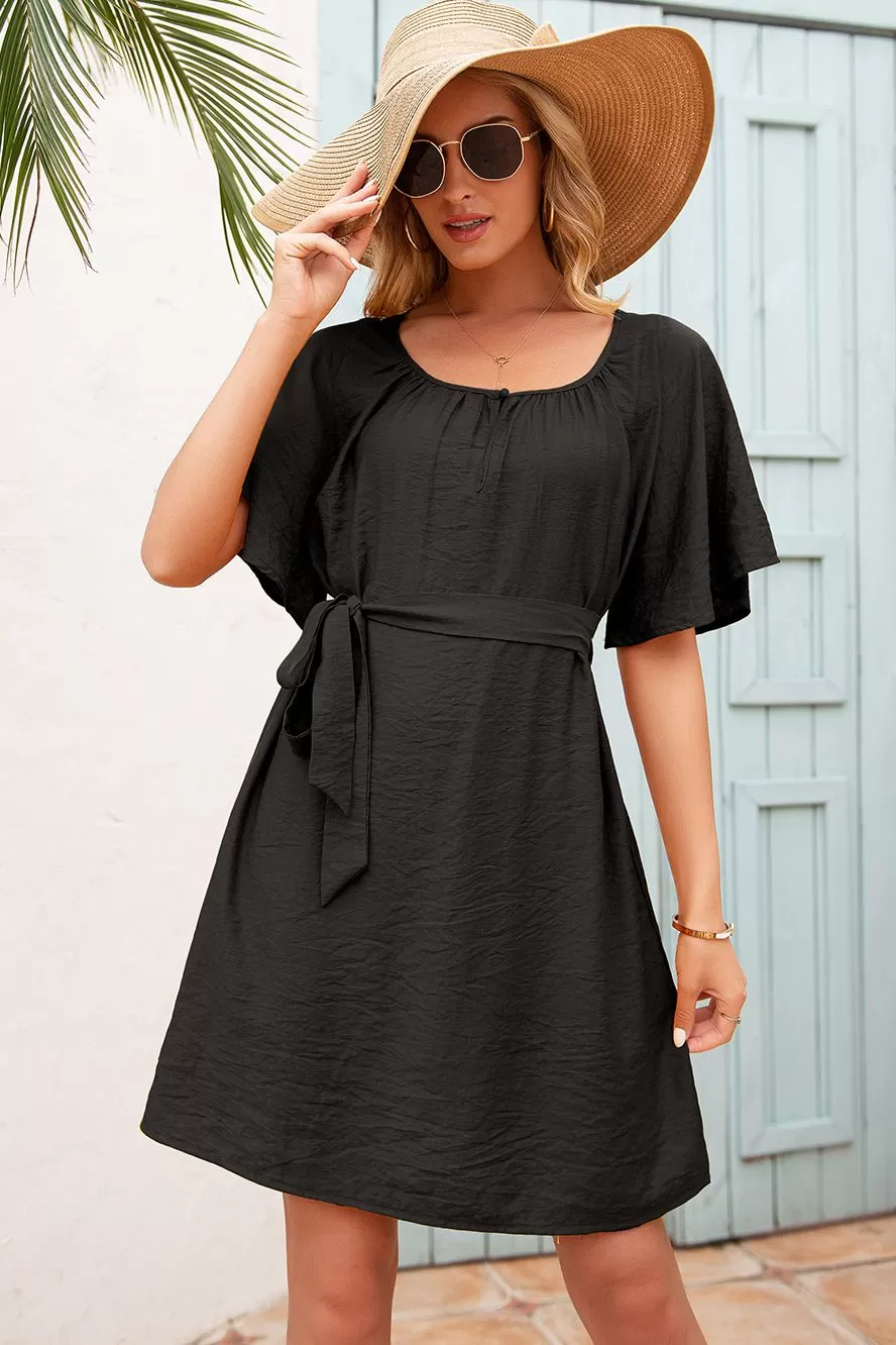 Butterfly Sleeve Belted Dress