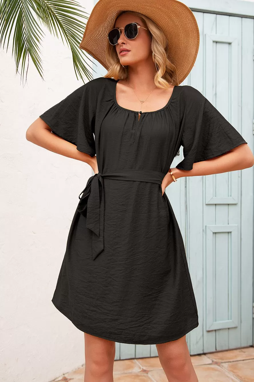 Butterfly Sleeve Belted Dress