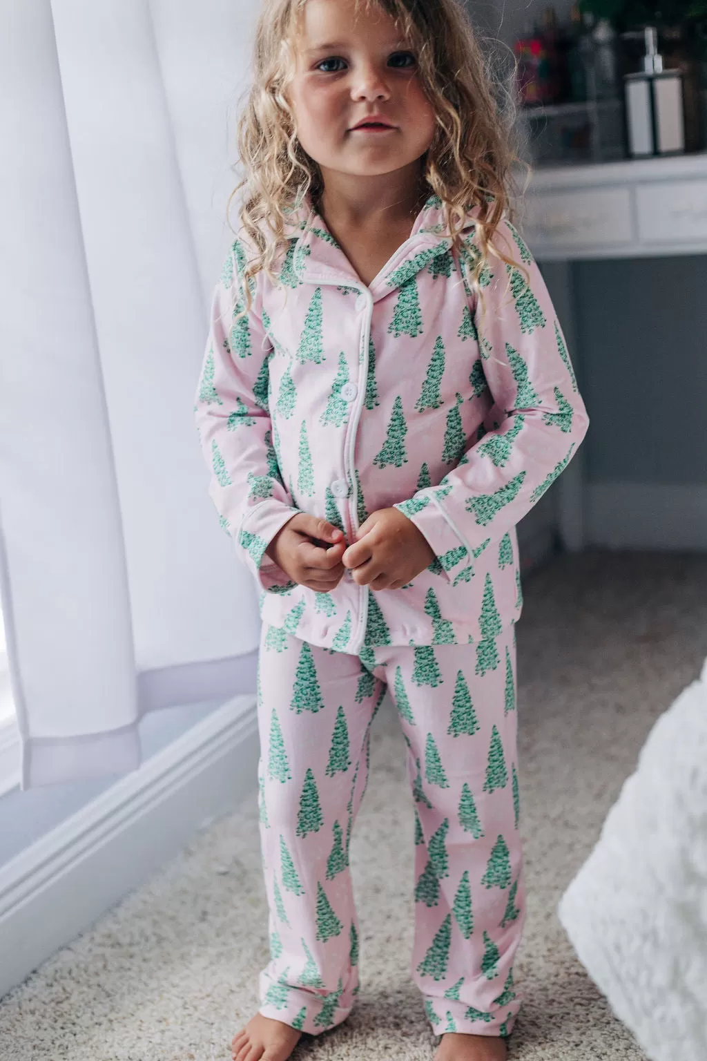 Button Down PJs - Pink Christmas Tree PREORDER