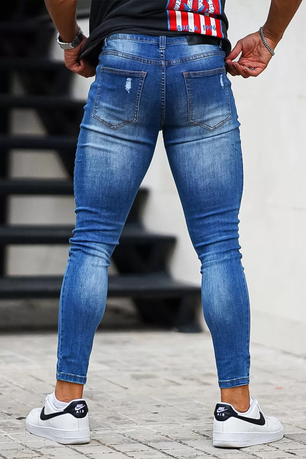 Buy $80 Free Shipping Men's Blue High Waist Ripped Jean