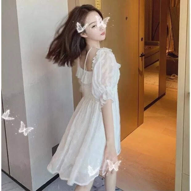 Camelia White Casual Nymphet Fashion Cottage Fairy Dress