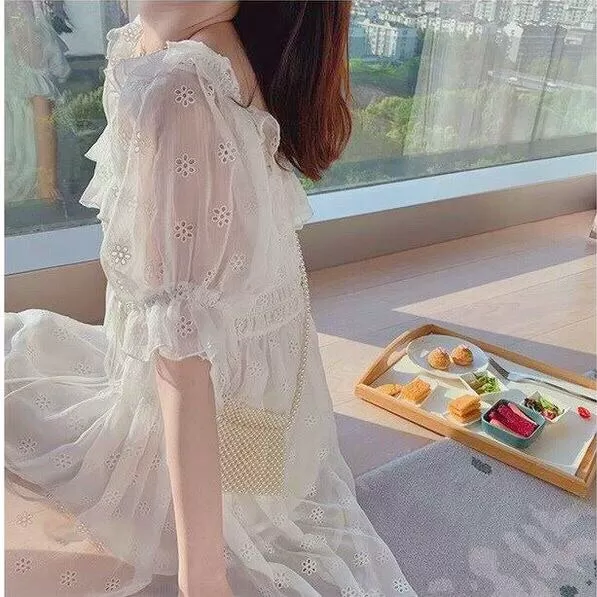 Camelia White Casual Nymphet Fashion Cottage Fairy Dress