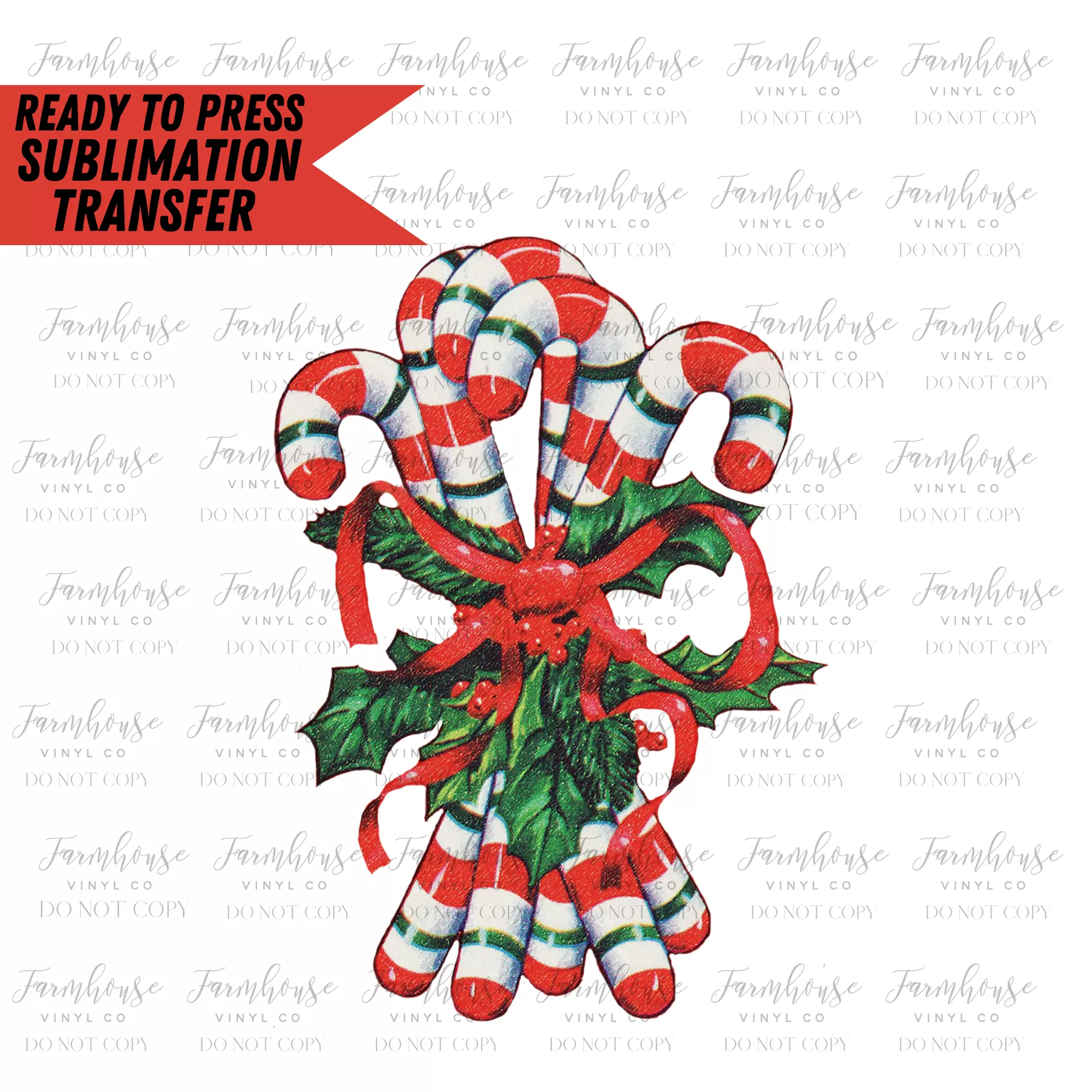 Candy Canes Vintage Ready To Press Sublimation Transfer