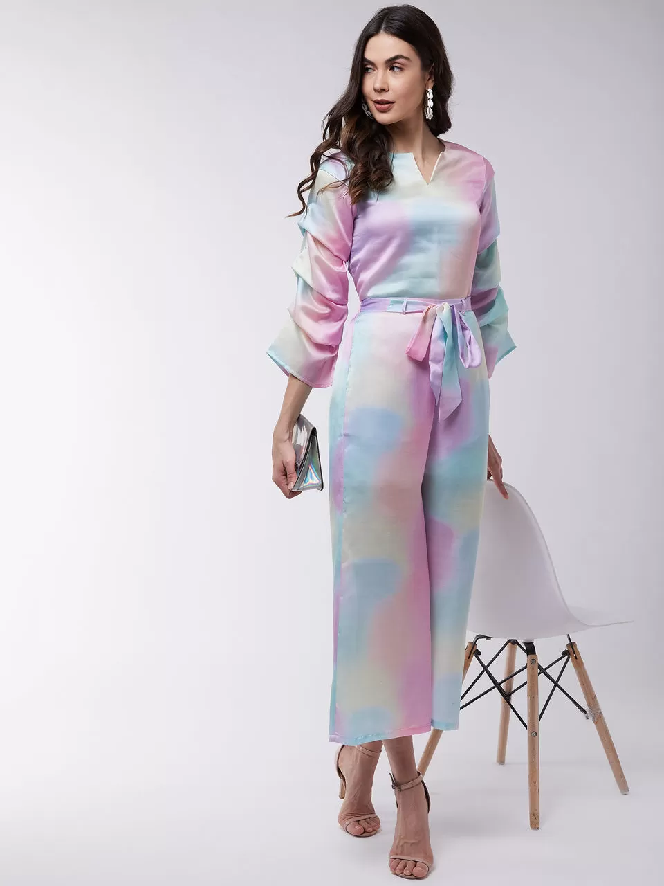 Candy Inspired Digital Printed Top With Pleated Sleeves And Matched Pants