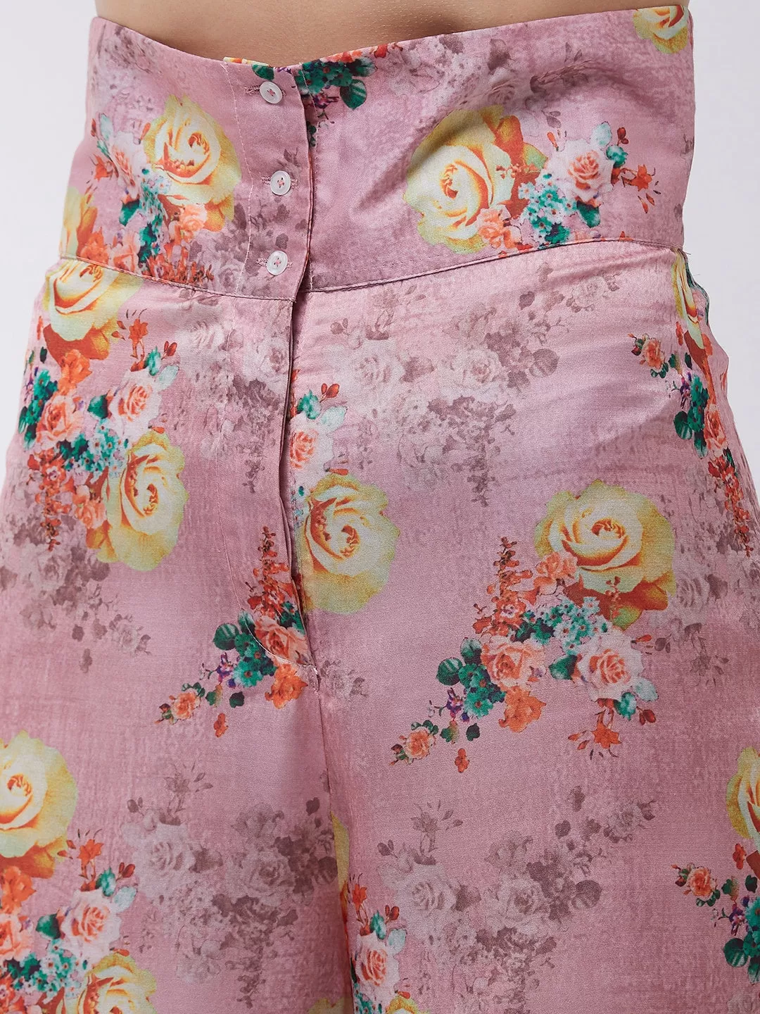 Candy Inspired Floral Digital Printed Loose Top With High Waist Pants