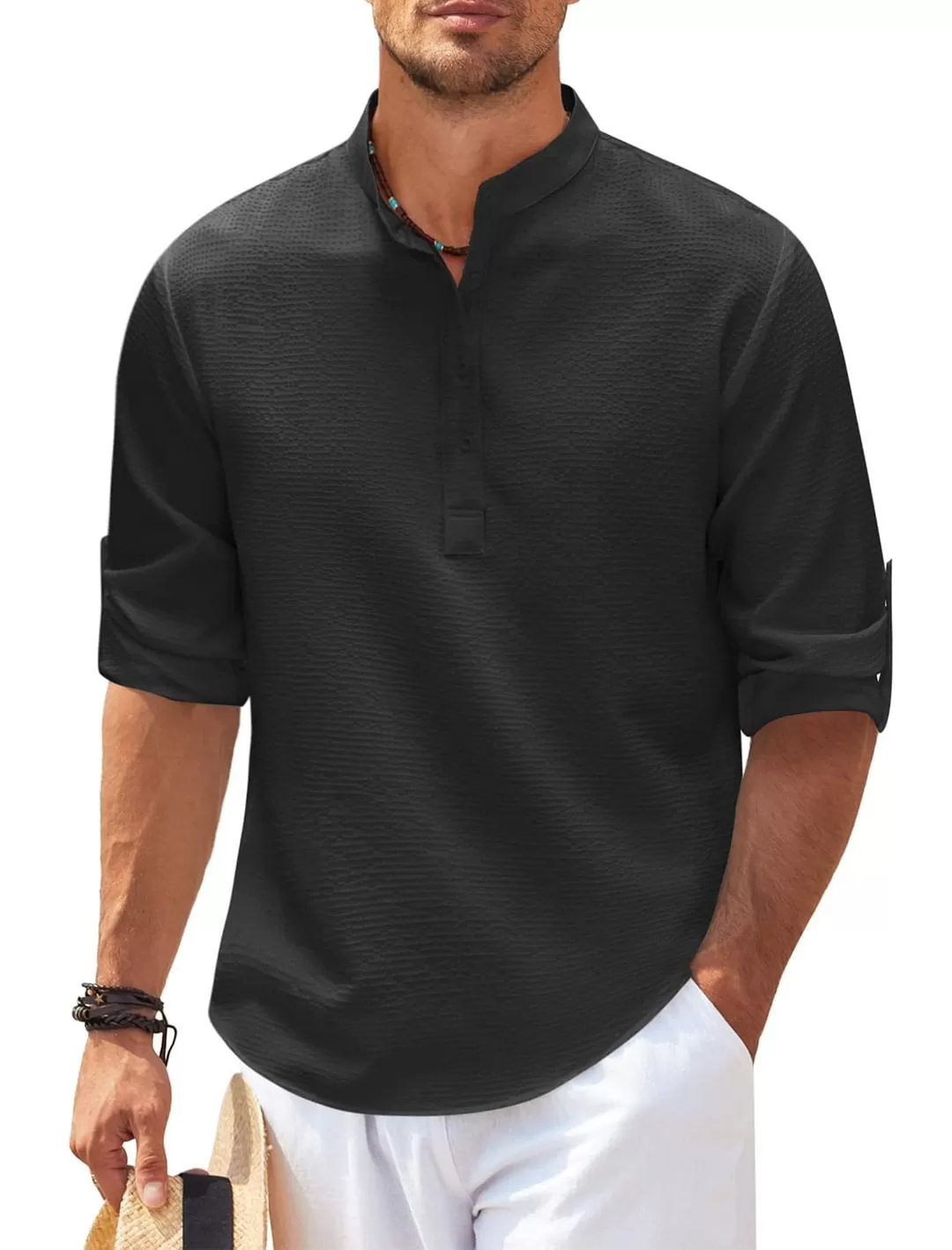 CASUAL RETRO 3/4 SLEEVE HENLEY SHIRT