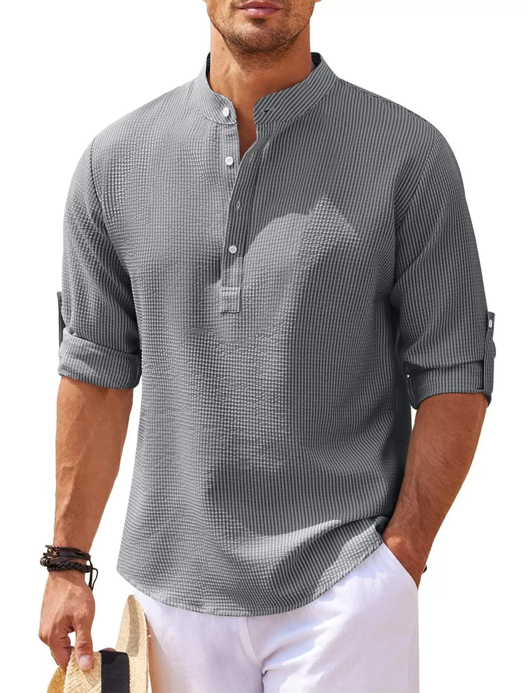 CASUAL RETRO 3/4 SLEEVE HENLEY SHIRT