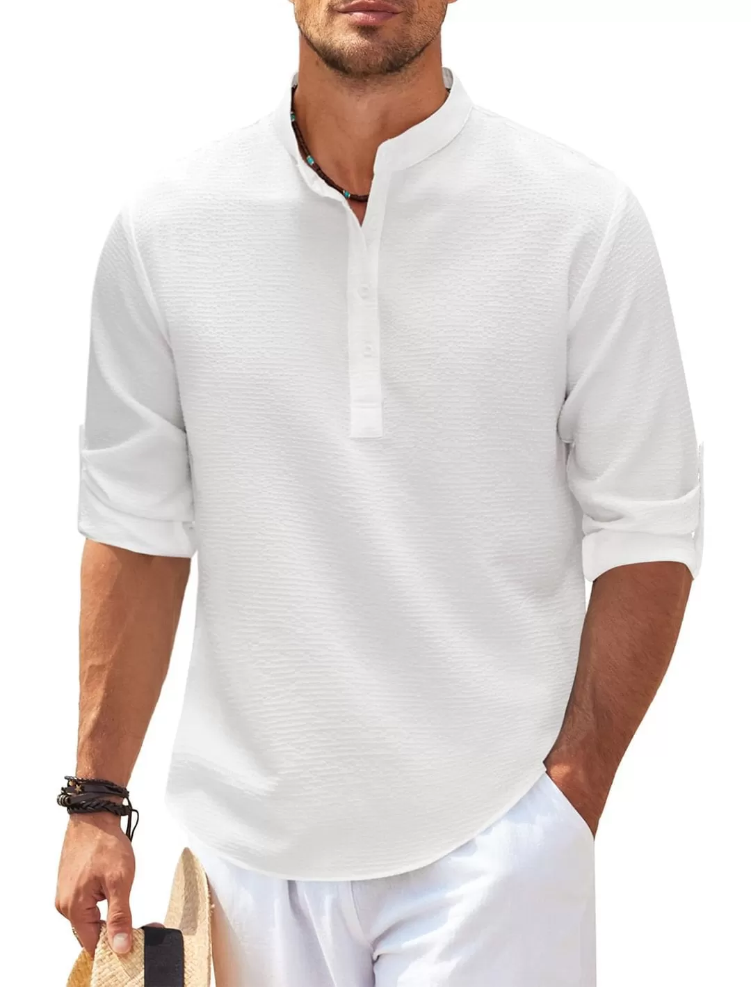 CASUAL RETRO 3/4 SLEEVE HENLEY SHIRT