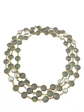 Chanel Faux Pearl Crystal Sautoir Necklace