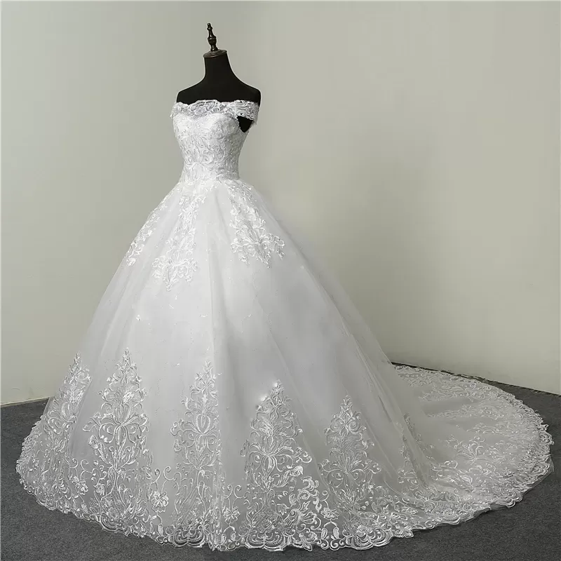 Chic Ball Gown Off The Shoulder White Customed Handmade Wedding Dress ER2057