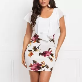 Chiffon Cape Floral Mini Dress