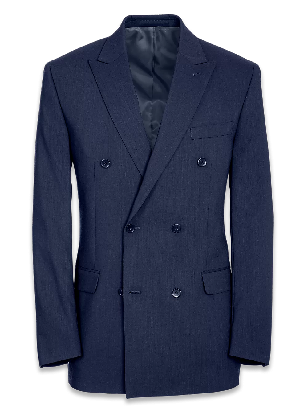 Classic Fit Essential Wool Double Breasted Peak Lapel Suit Jacket - Navy