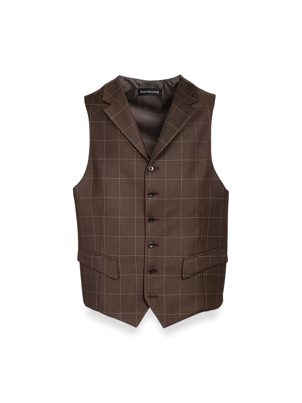 Classic Fit Essential Wool Suit Vest - Brown Windowpane