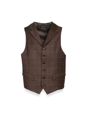 Classic Fit Essential Wool Suit Vest - Brown Windowpane