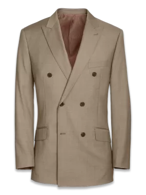 Classic Fit Sharkskin Double Breasted Peak Lapel Suit Jacket - Tan