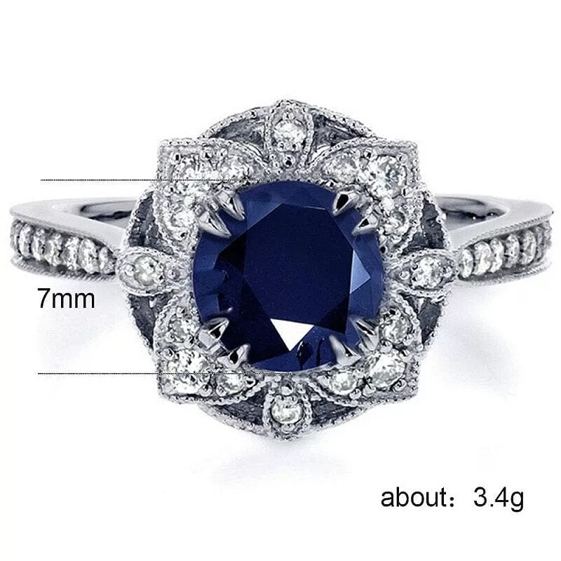 Classic Flower Shaped Sapphire Emerald Ring