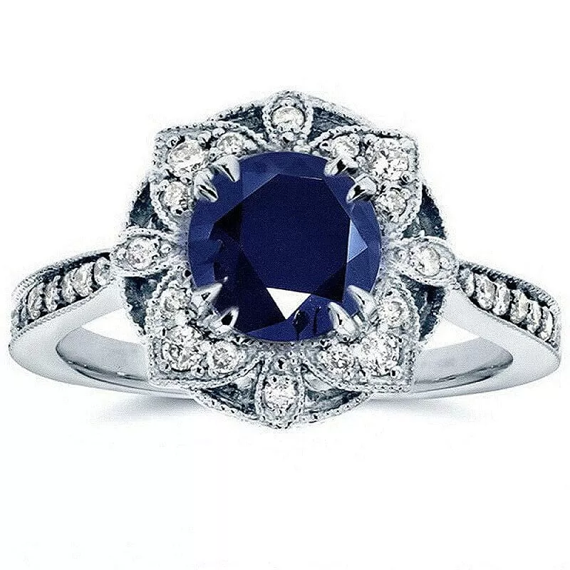 Classic Flower Shaped Sapphire Emerald Ring