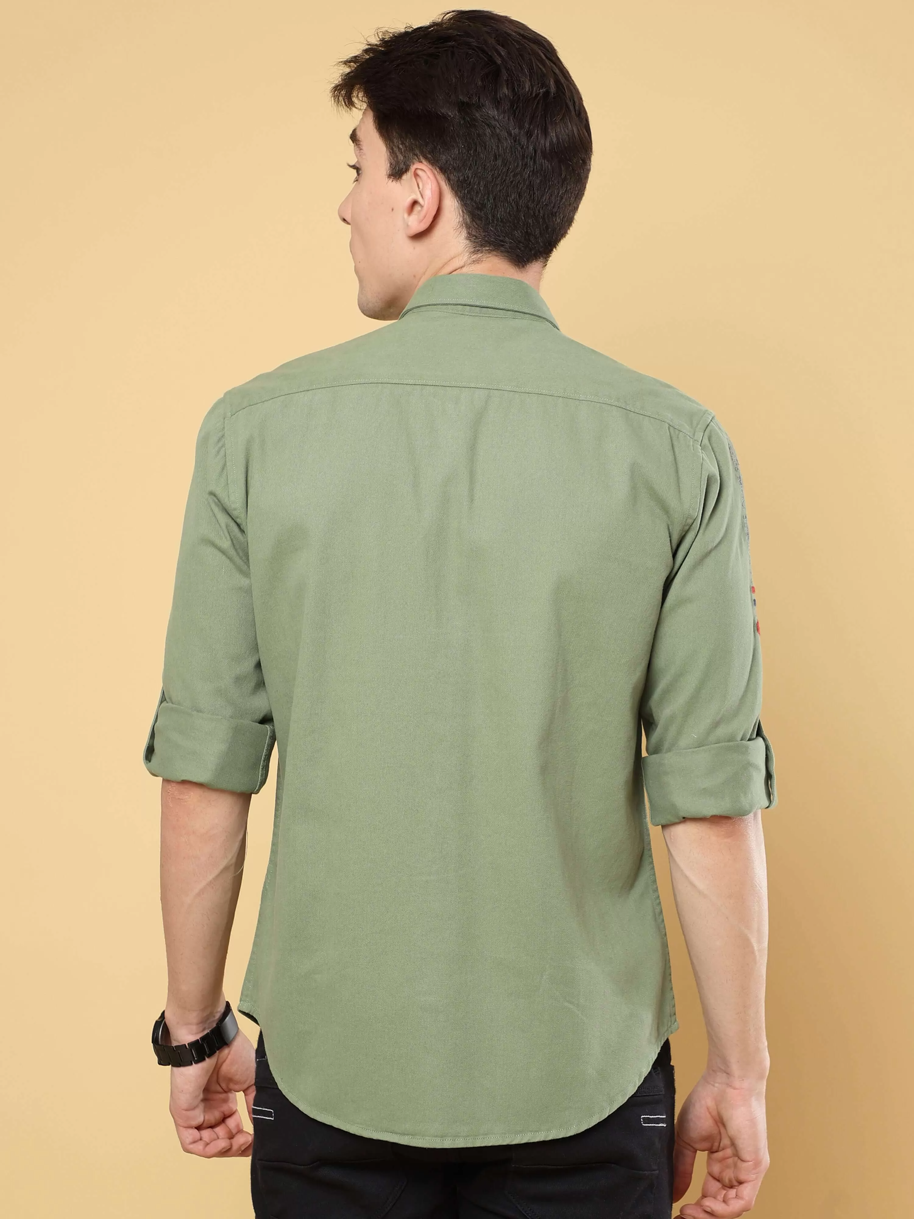 Crocodile Green Cargo Double Pocket Full Sleeve Shirt