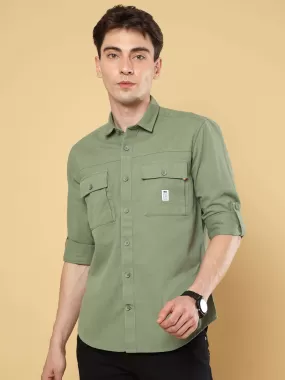 Crocodile Green Cargo Double Pocket Full Sleeve Shirt