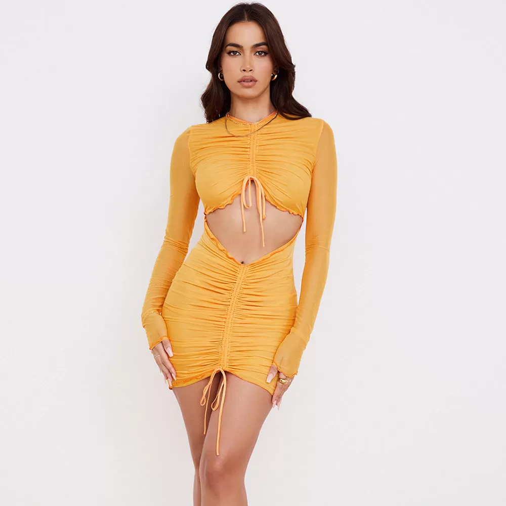 Crop Drawstring Pleats Mini Dress