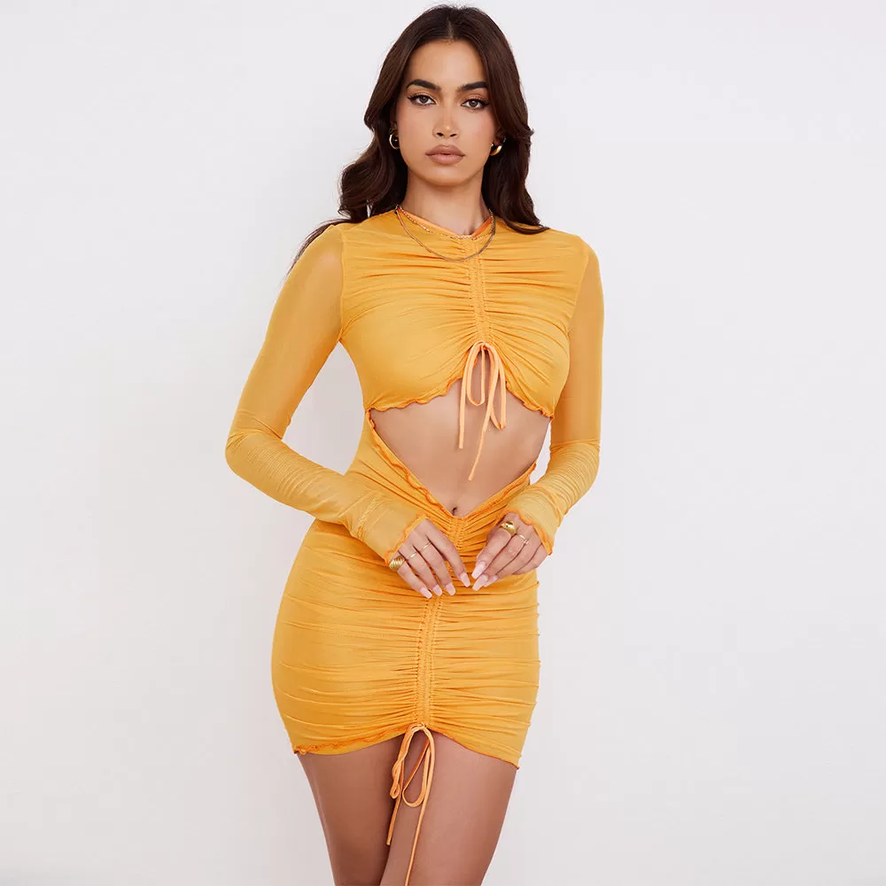 Crop Drawstring Pleats Mini Dress