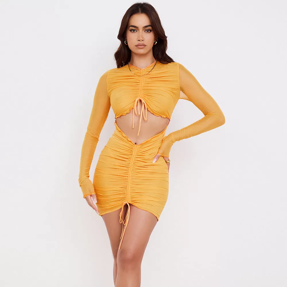 Crop Drawstring Pleats Mini Dress