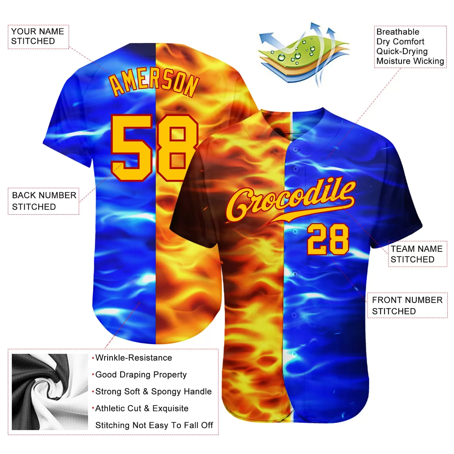 Custom 3D Pattern Design Flame Burning Red Hot Sparks BBQ Season Authentic Baseball Jersey