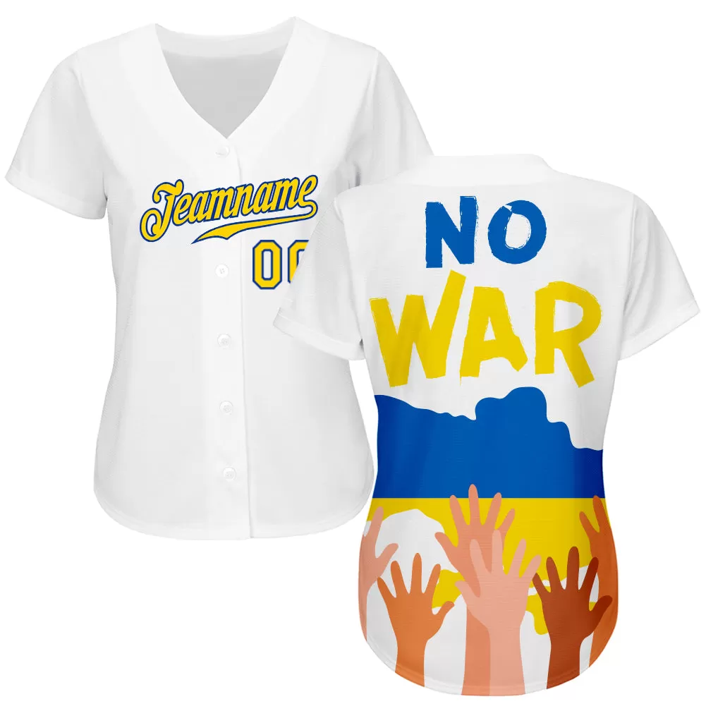 Custom 3D Pattern Design No War In Ukraine Authentic Baseball Jersey