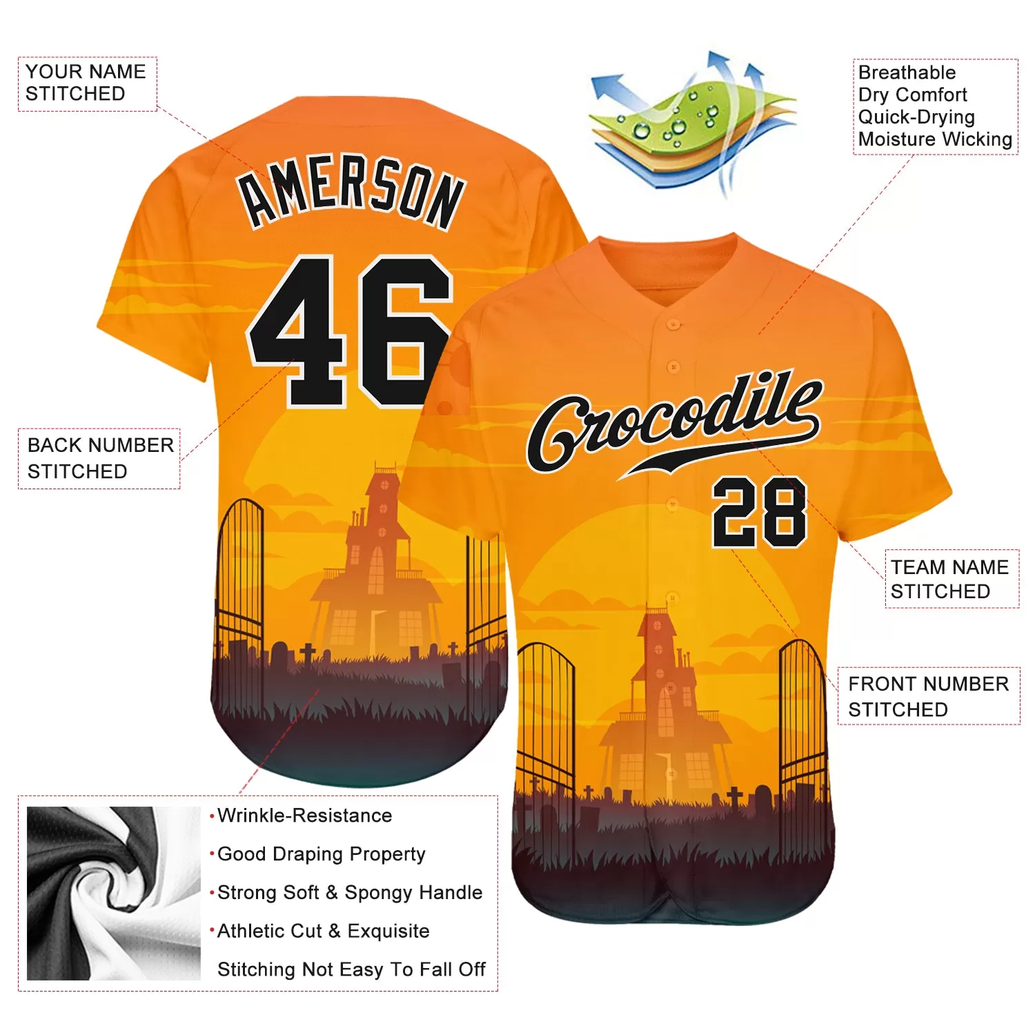 Custom 3D Pattern Halloween Horror Night Authentic Baseball Jersey