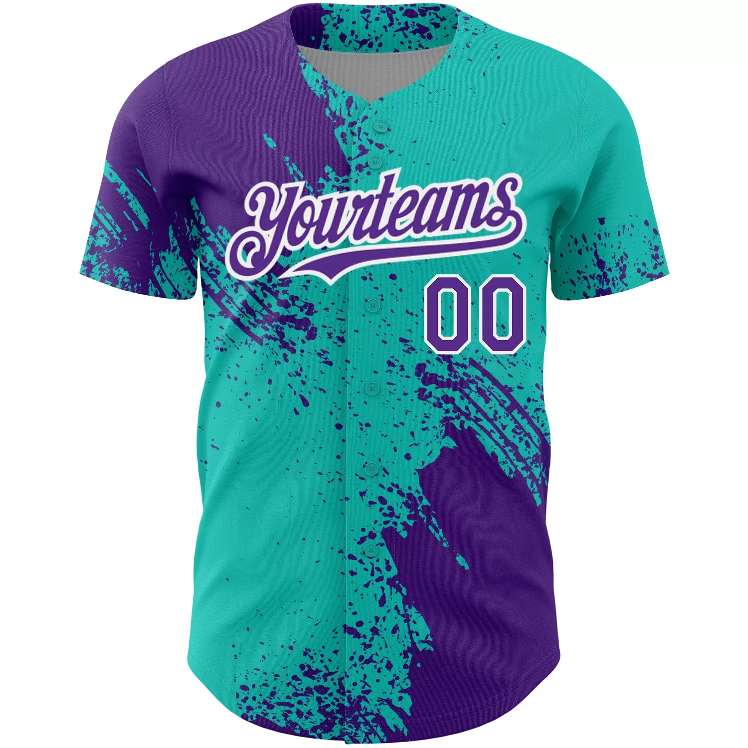 Custom Aqua Purple-White 3D Pattern Design Abstract Brush Stroke Authentic Baseball Jersey