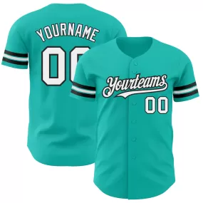 Custom Aqua White-Black Authentic Baseball Jersey