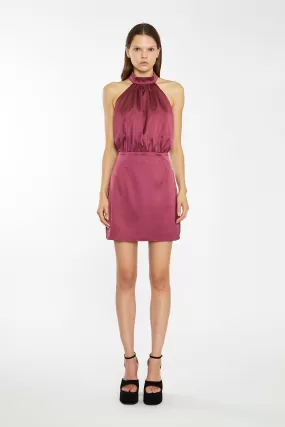 Dark-Raspberry Satin Diamante Strap Mini-Dress