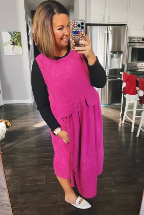 Darlene Corduroy Midi Dress Magenta