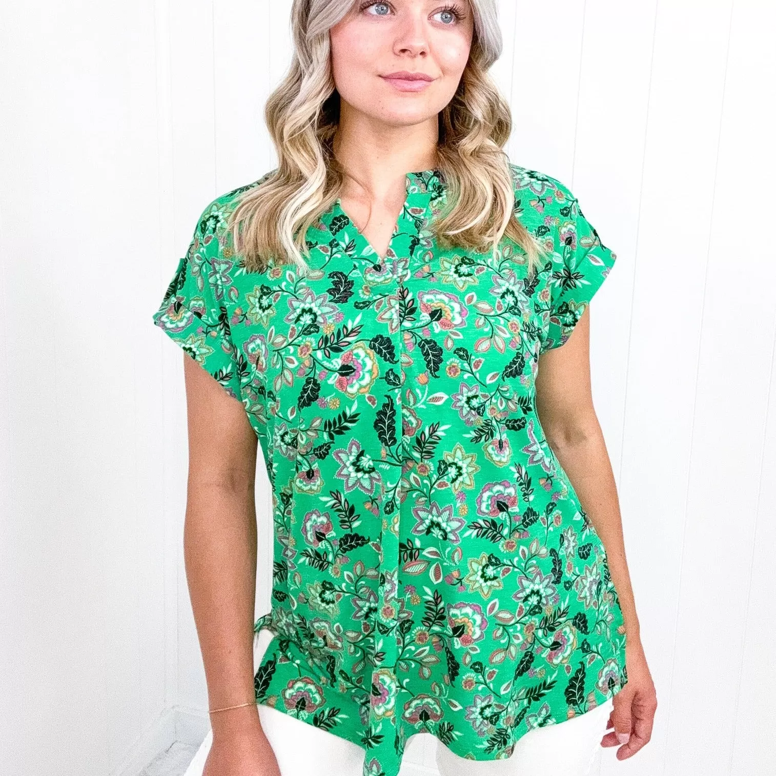 Dear Scarlett Lizzy Cap Sleeve Top in Green and Black Floral