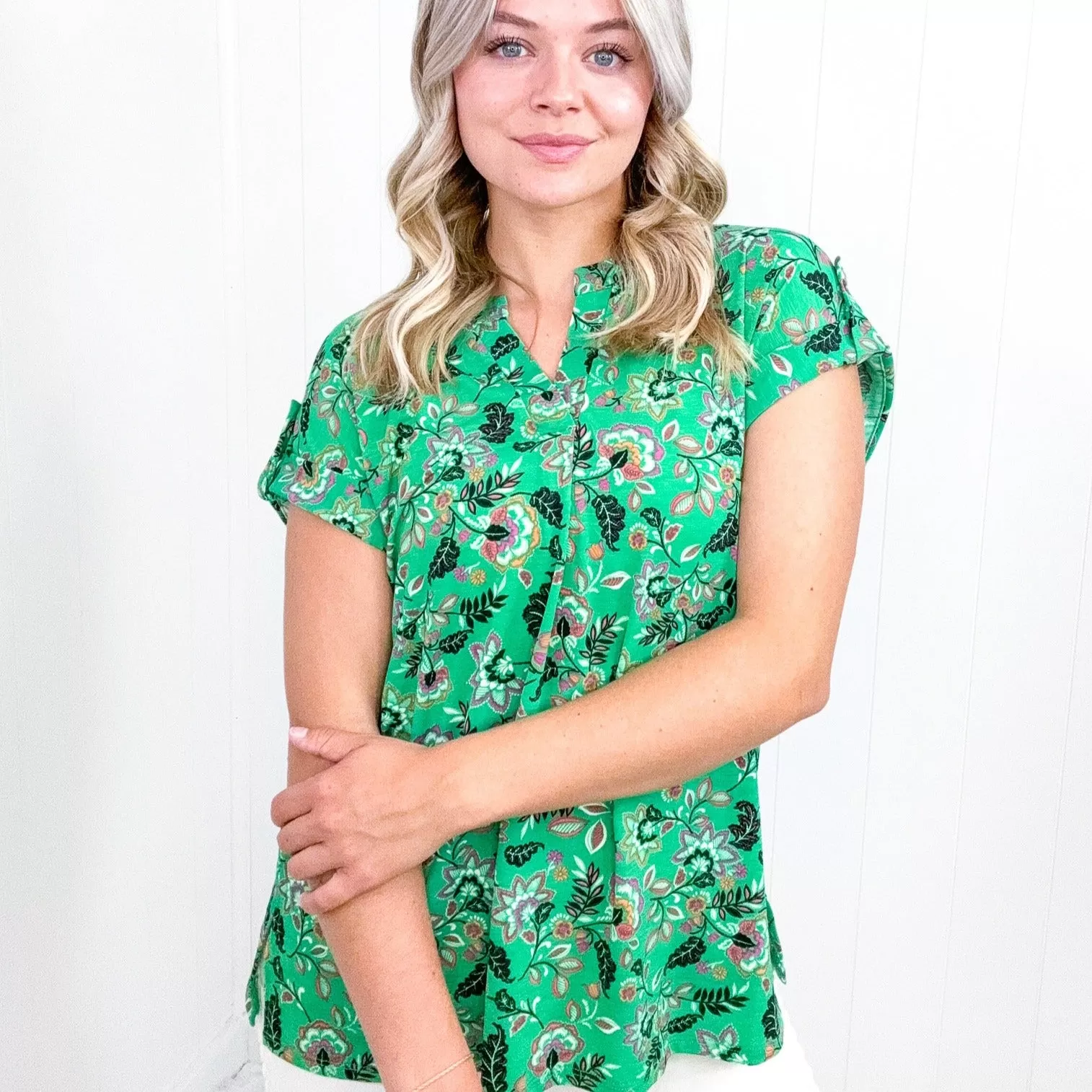 Dear Scarlett Lizzy Cap Sleeve Top in Green and Black Floral