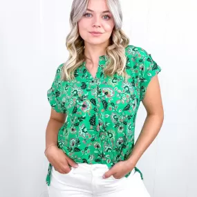 Dear Scarlett Lizzy Cap Sleeve Top in Green and Black Floral