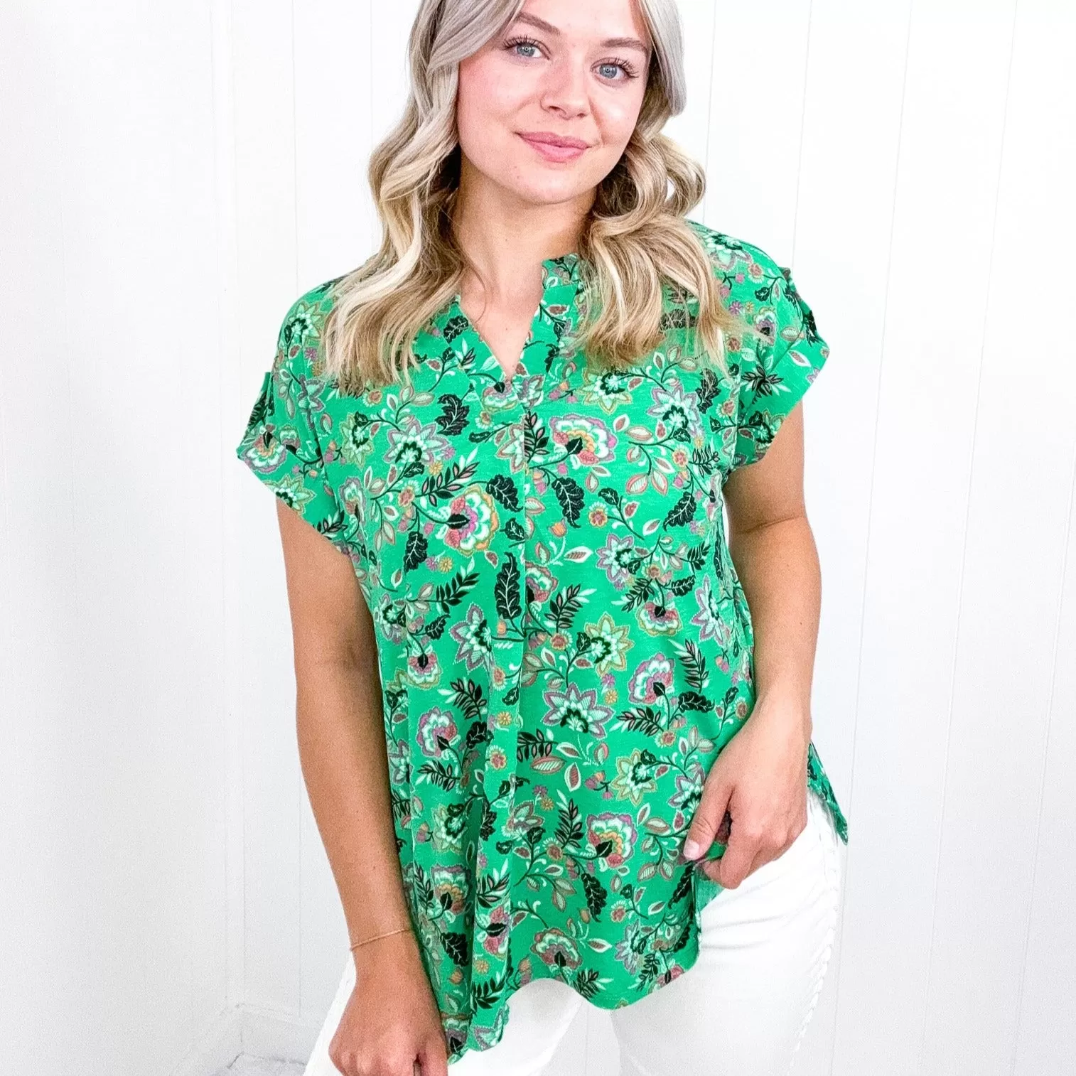 Dear Scarlett Lizzy Cap Sleeve Top in Green and Black Floral