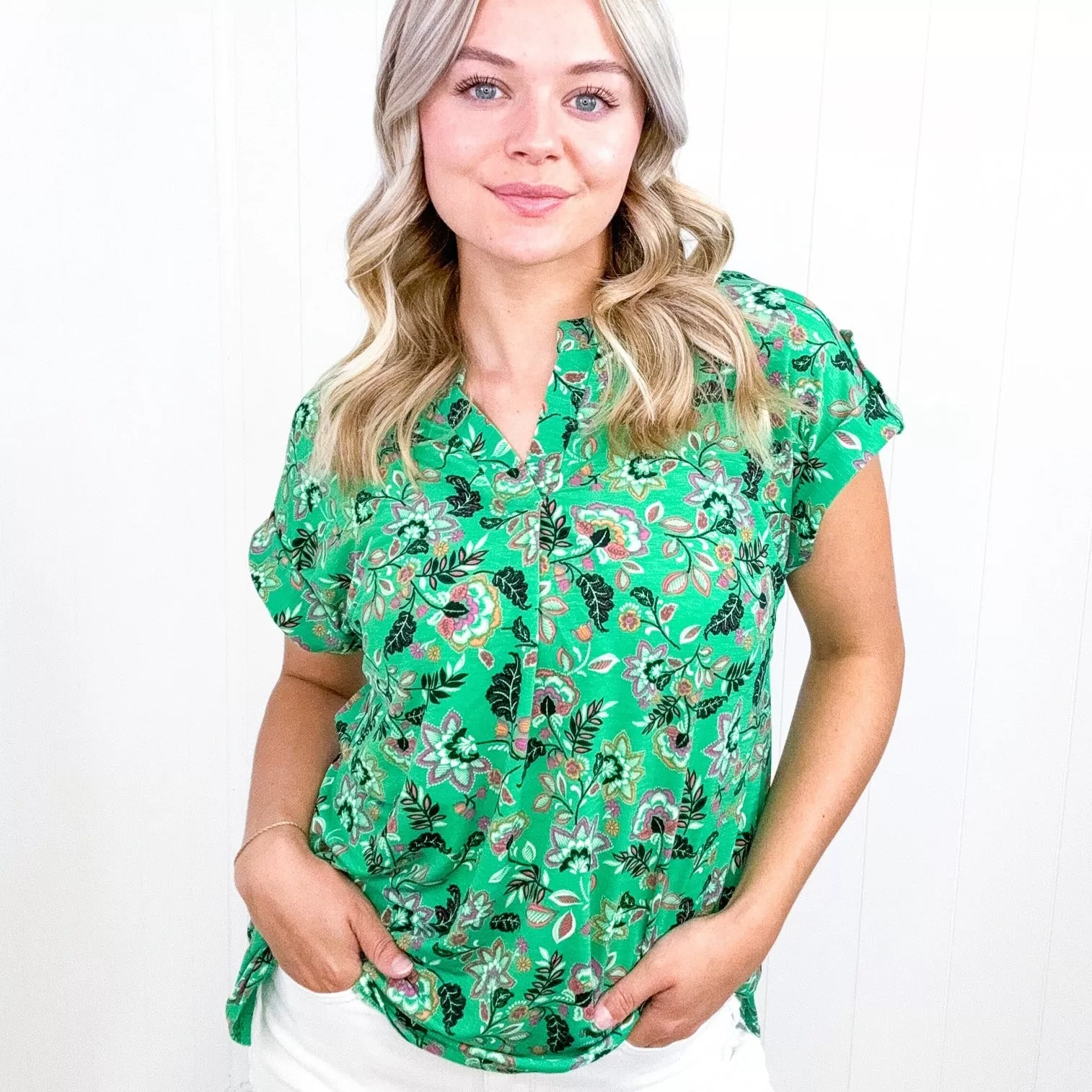 Dear Scarlett Lizzy Cap Sleeve Top in Green and Black Floral