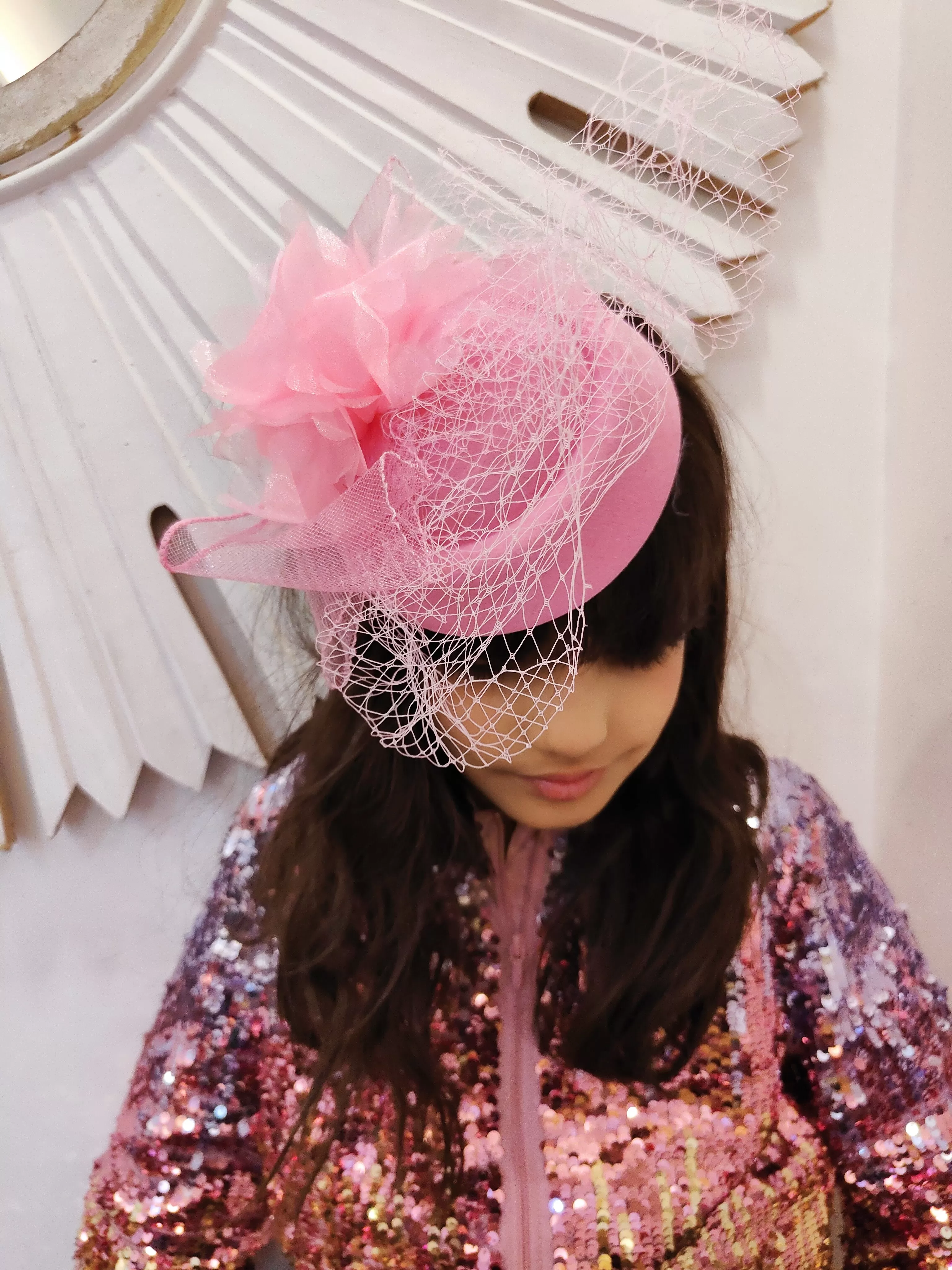 Derby Style Pink Mesh Fascinator