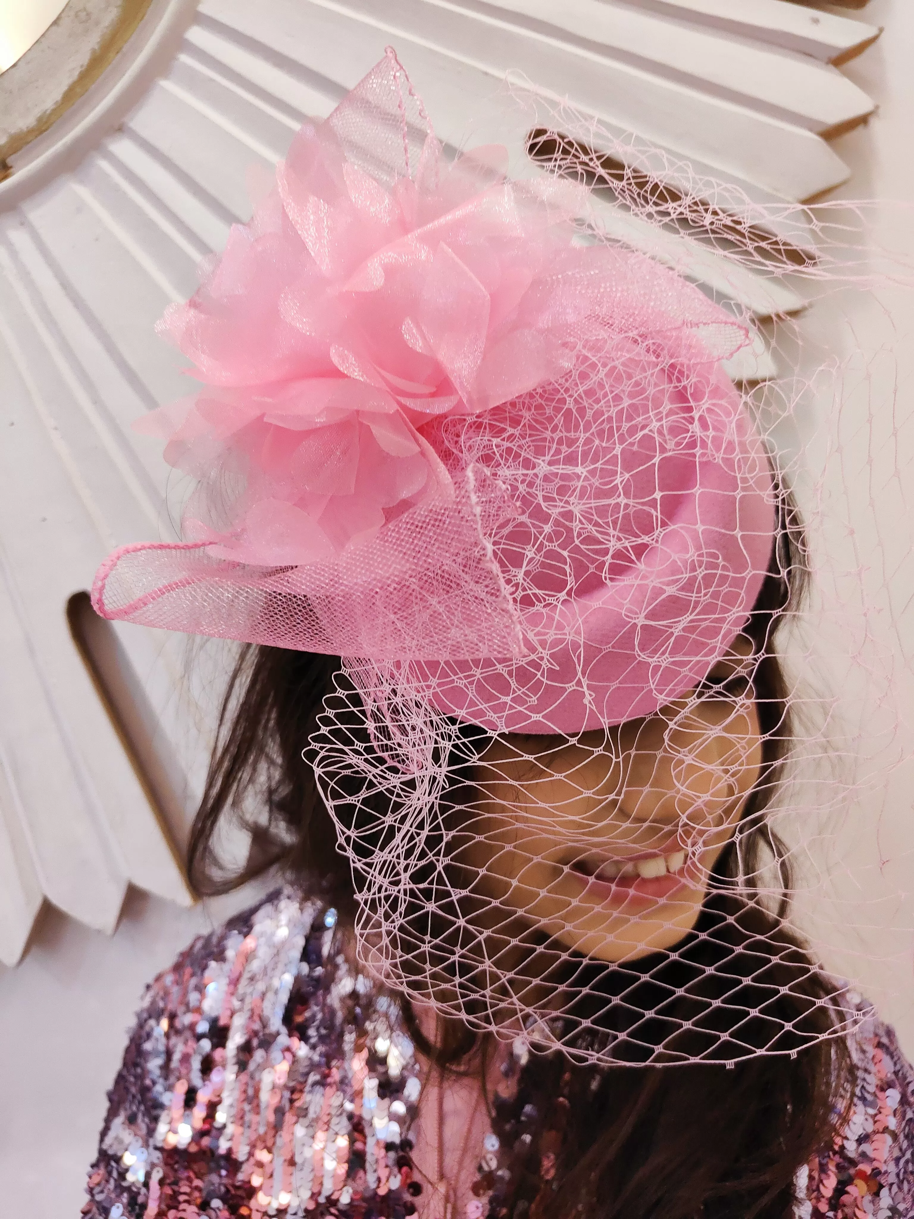 Derby Style Pink Mesh Fascinator