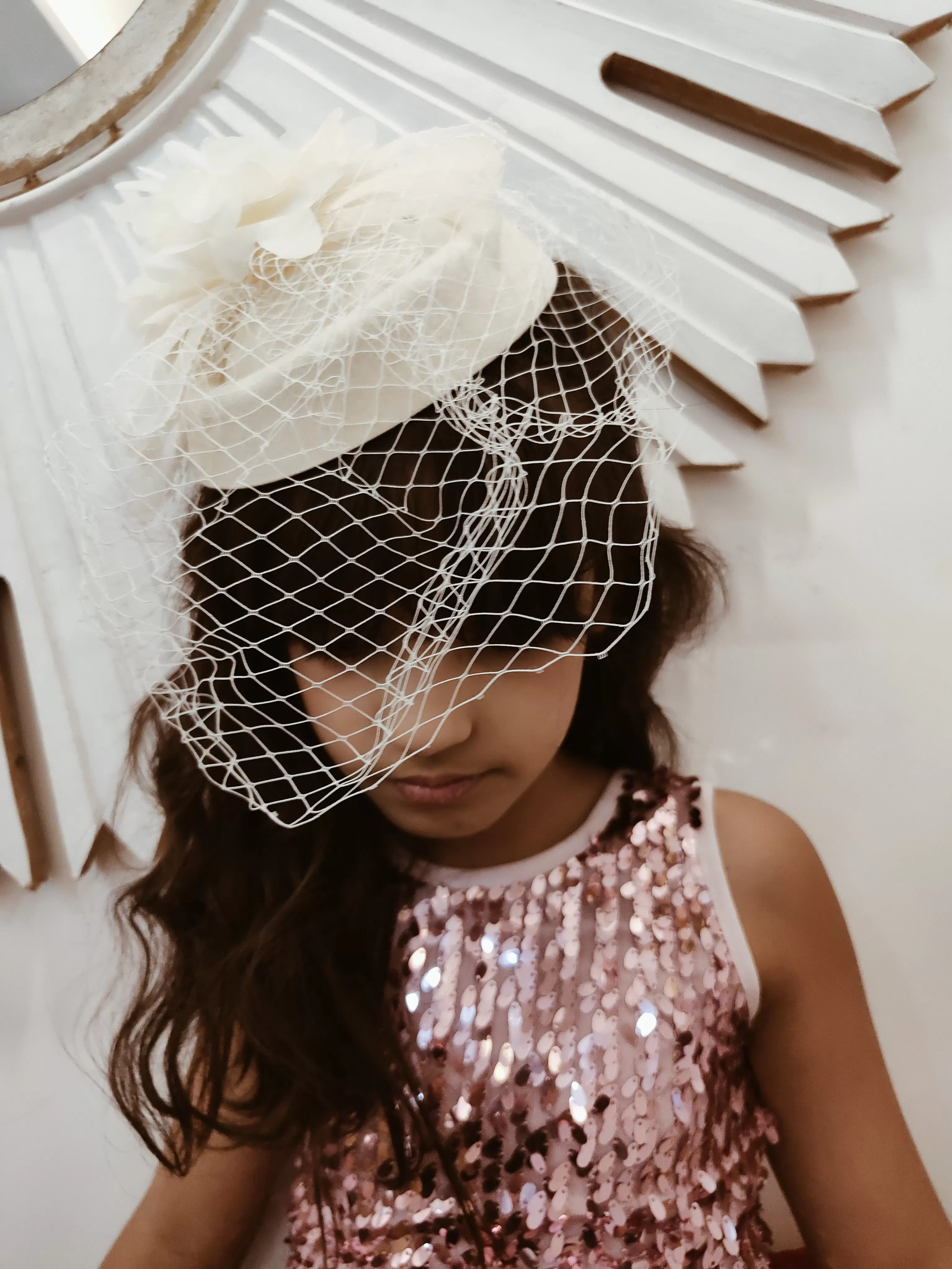 Derby Style White Mesh Fascinator