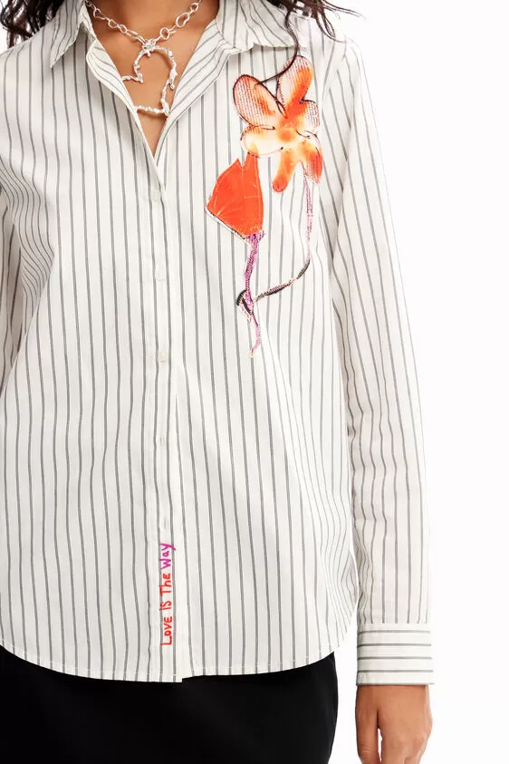 Desigual Stripe Flower Detail Shirt - Blanco