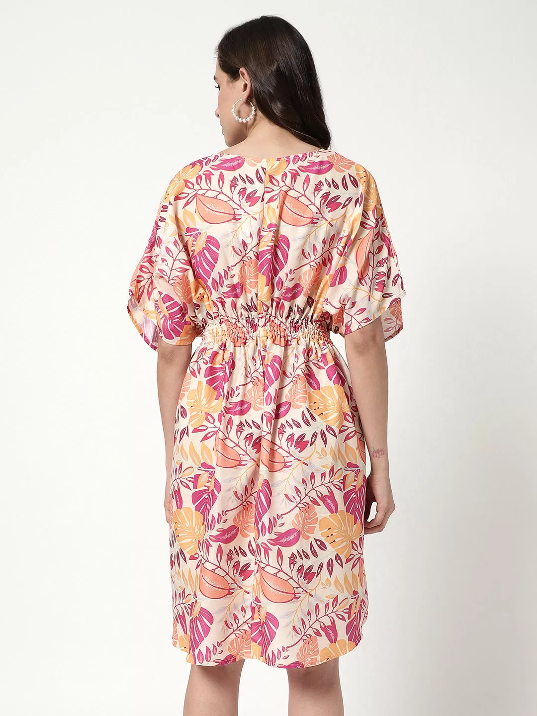 Digital Printed Floral Dress With Elasticated Waistline