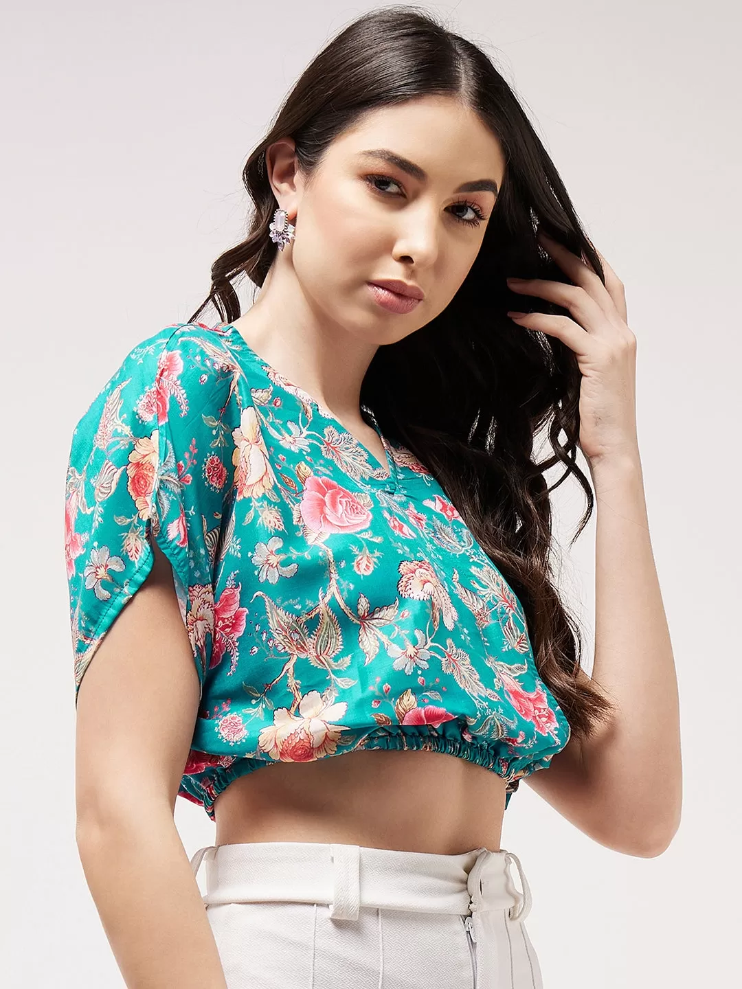 Digital Printed Overlap Crop Top