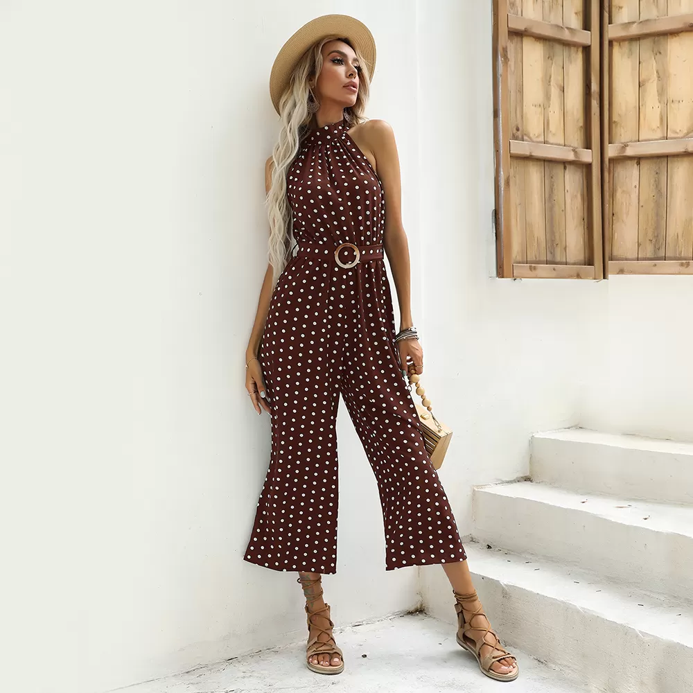 Dot Print Halter Sleeveless Jumpsuit