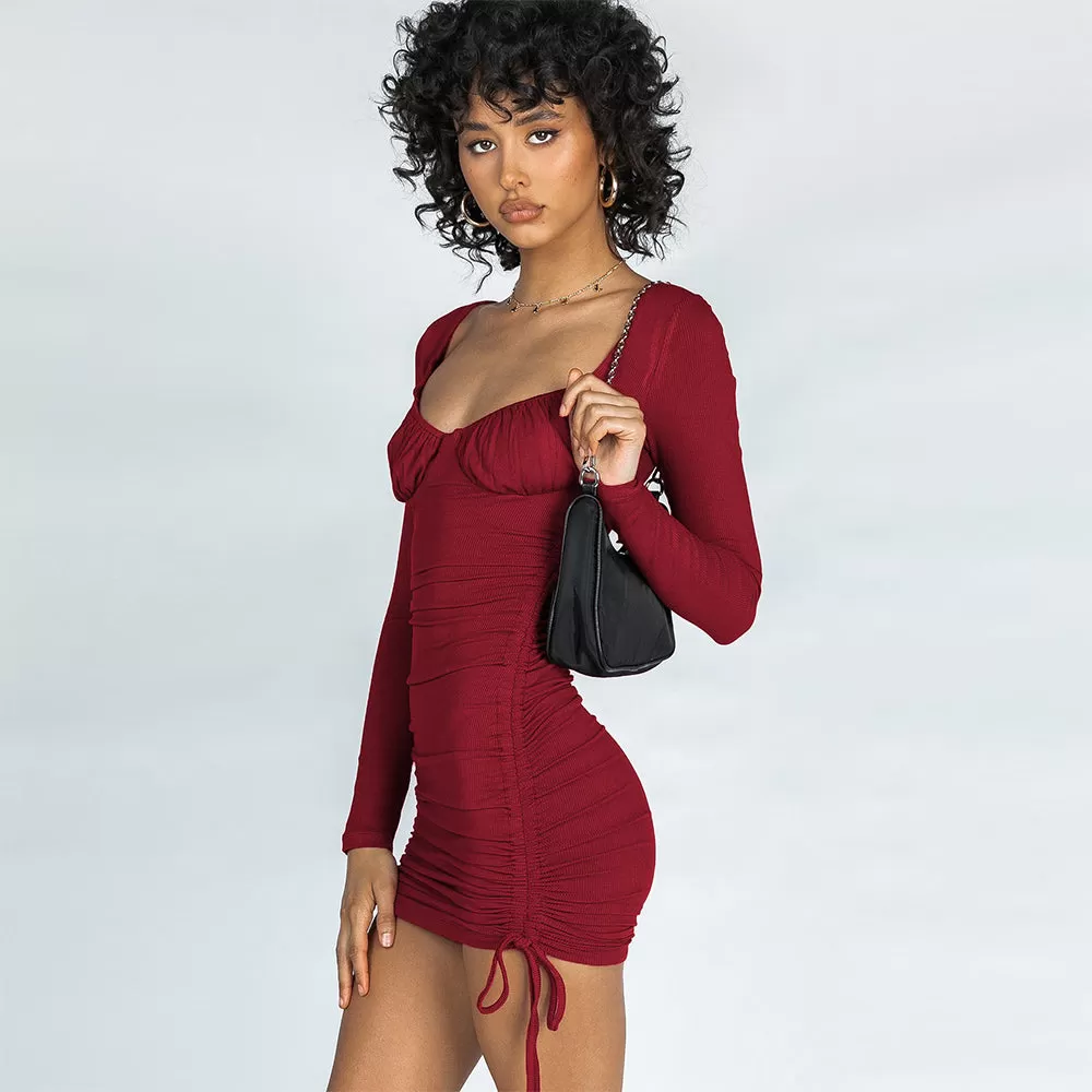 Drawstring Square Collar Mini Dress