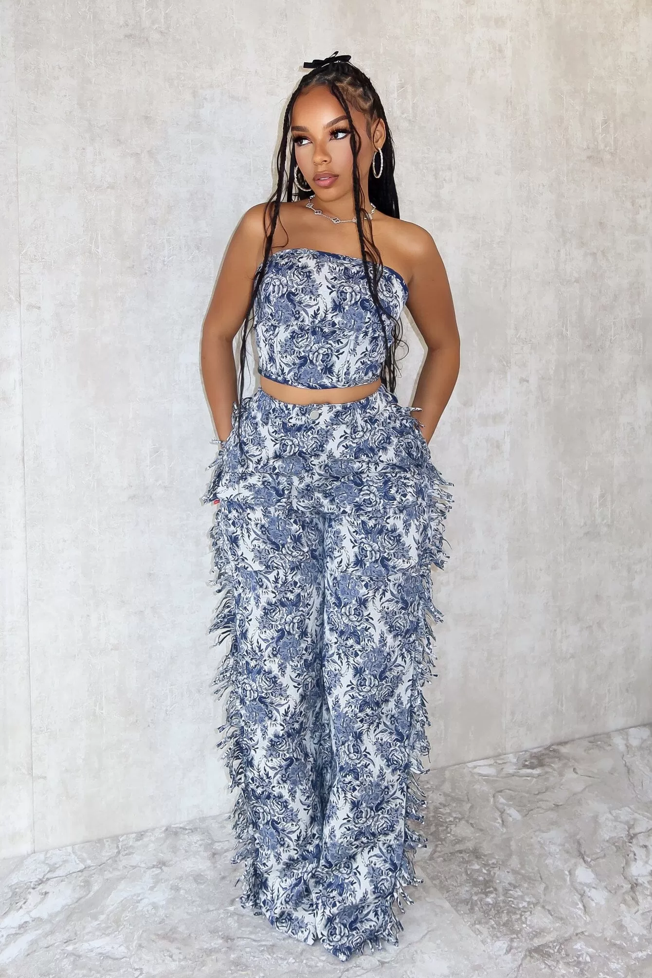 Dreamy Jacquard Print Top & Pants SET