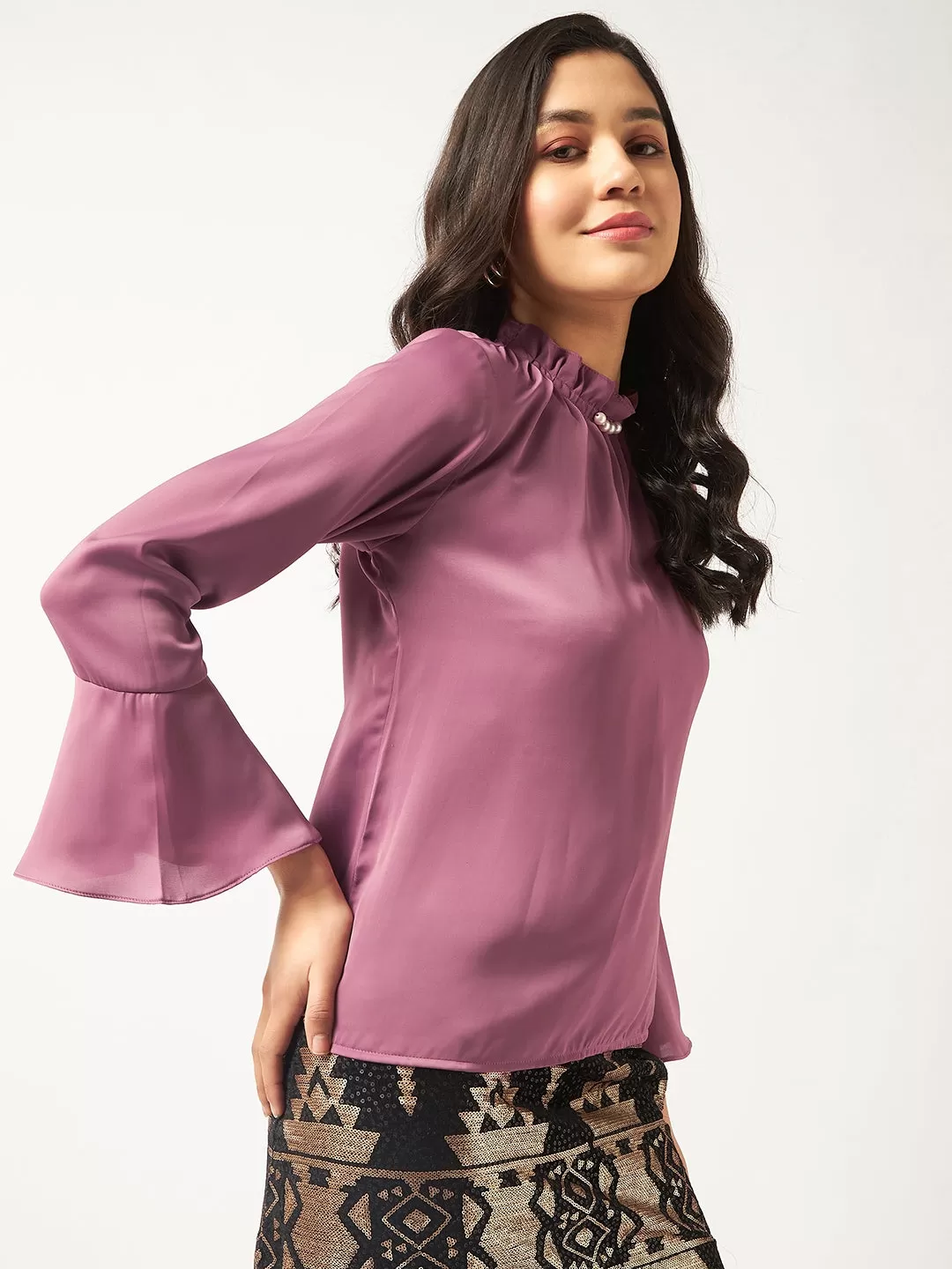 Elegant Solid Pearl Neck Top