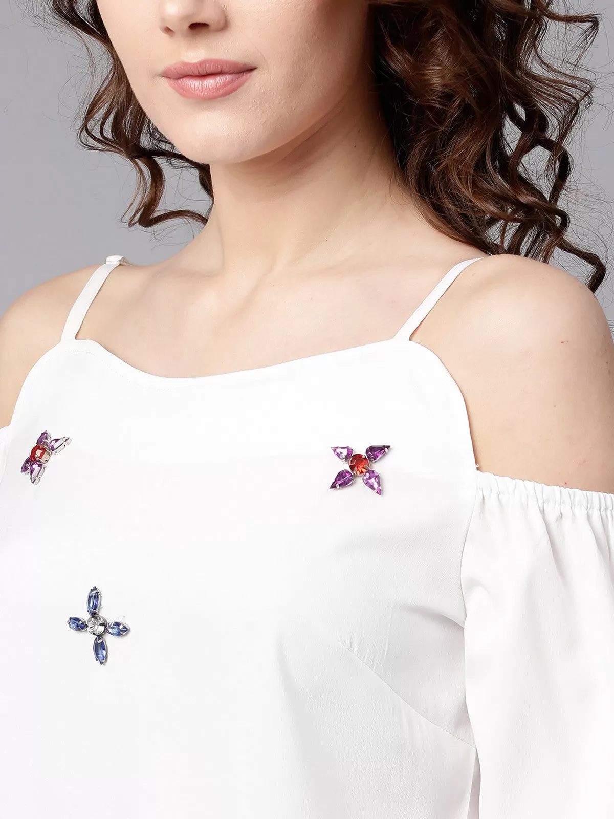 Embellished Cold-Shoulder Party Top