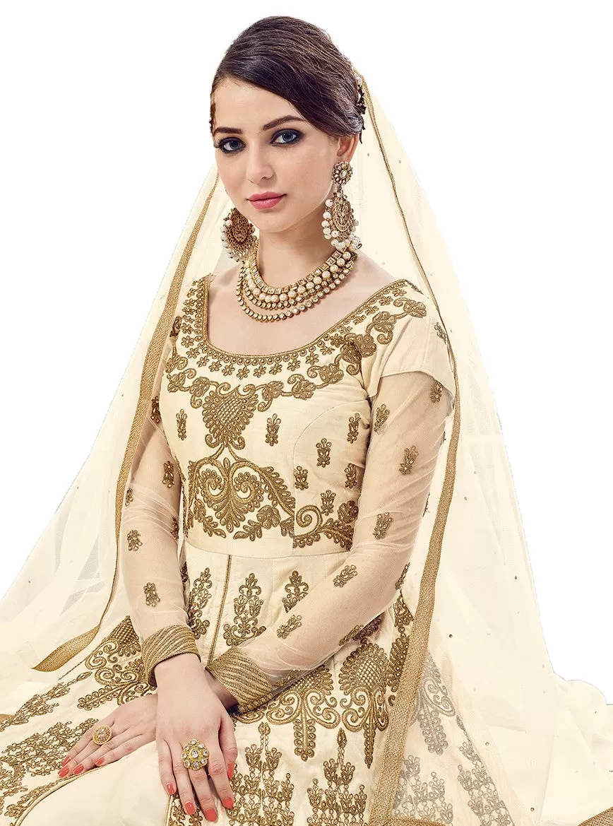 Embroidered Ball Gown in Cream Full Work Sharara 207